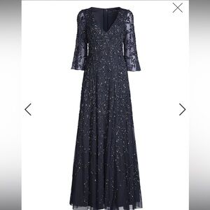 Aidan Mattox Floral Beaded V Neck Gown NWT